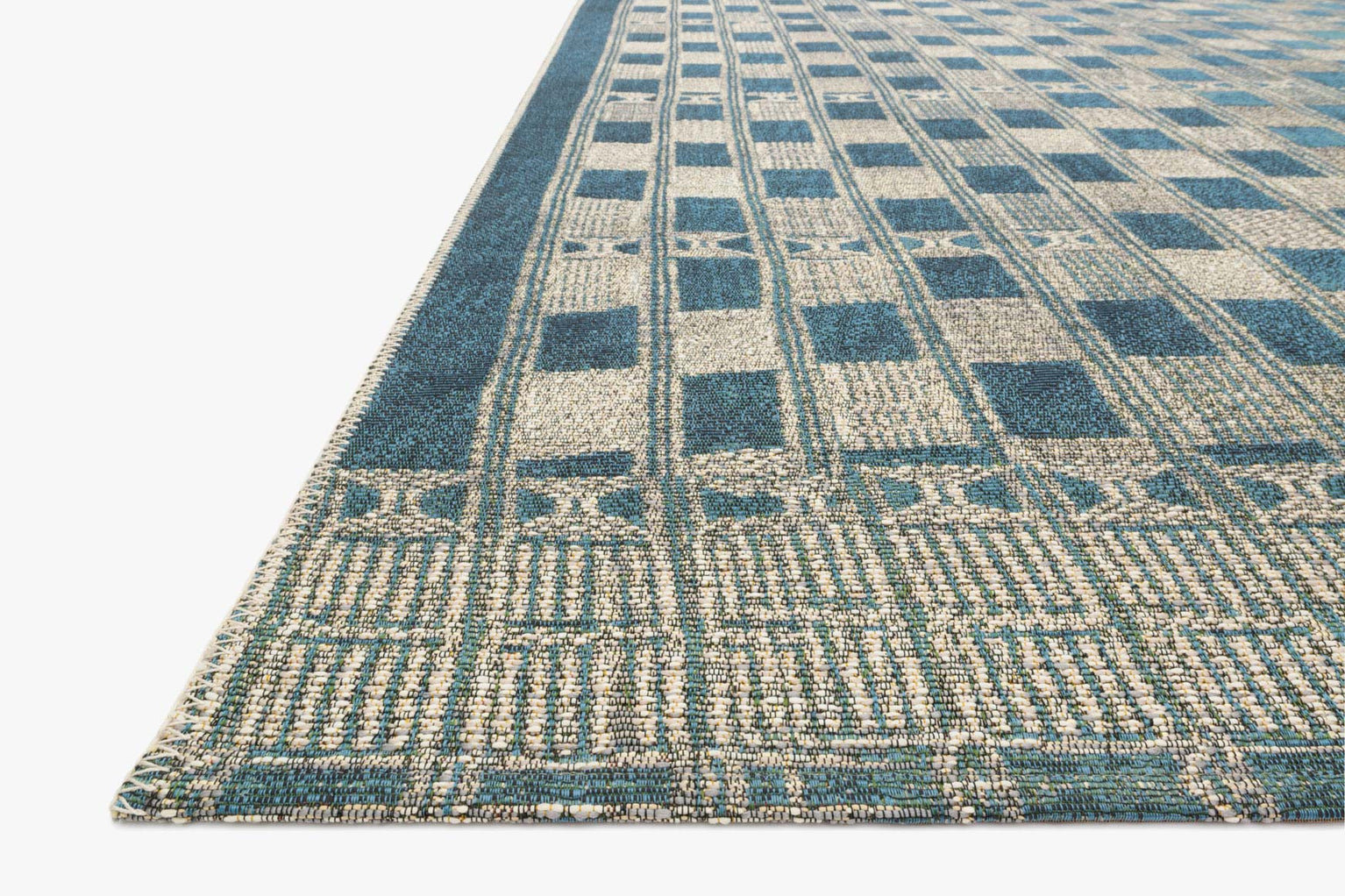 Homer Blue Ivory Geometric Outdoor Rug, Rectangle 2'5" x 4'