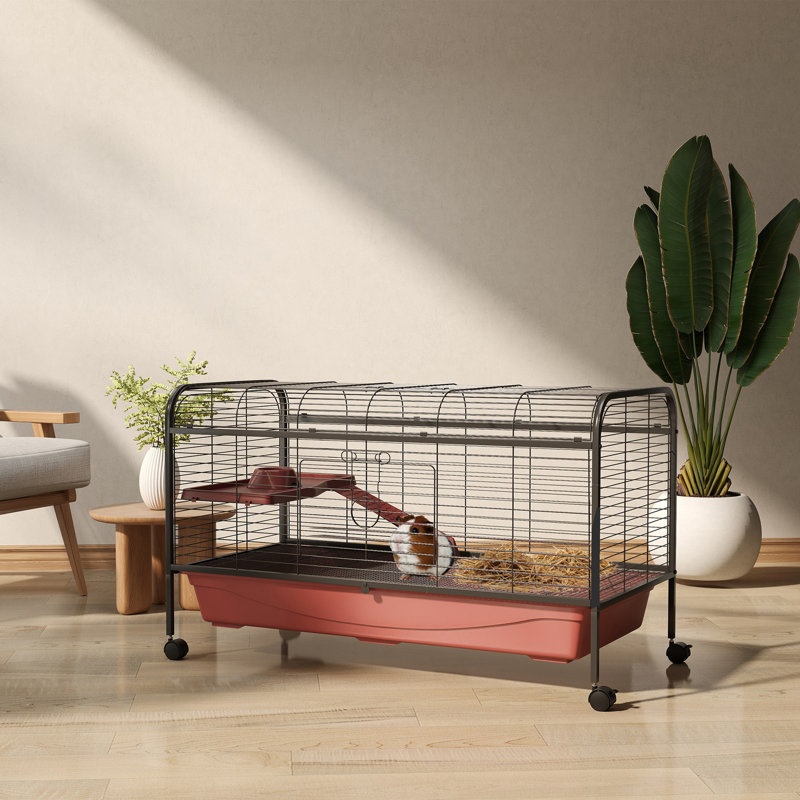Cage pour petits animaux, cage à lapins ou maison de jeu pour furet avec mangeoire, roulettes, plateforme