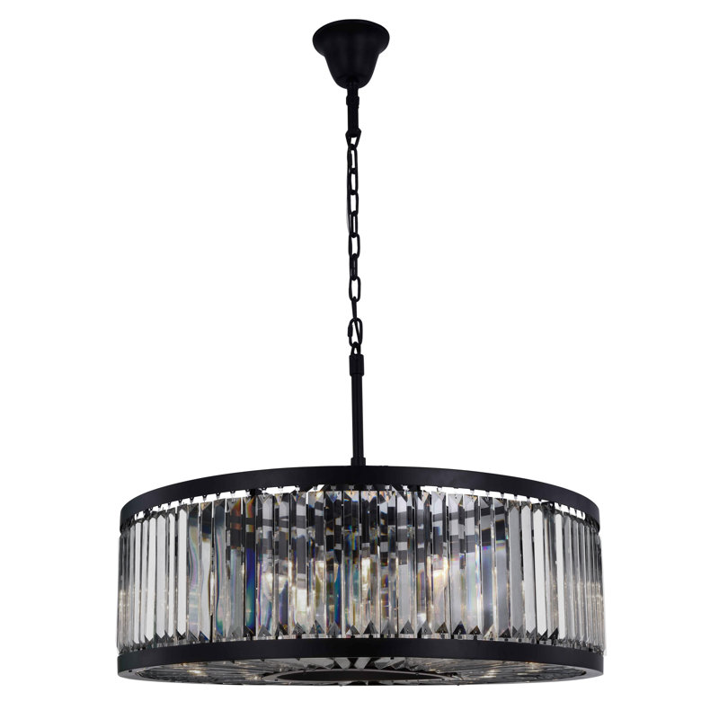 Dorinda 10-Light Dimmable Drum Chandelier, Gray, Matte Black, 75.5" H x 35.5" W x 35.5" D