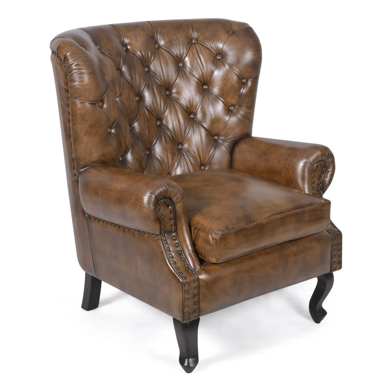 Genuine Leather Upholstered Armchair in Brown