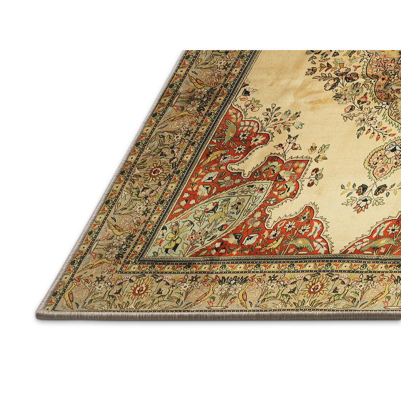 Tapis traditionnel crème/rouge/vert Richy, Rectangle 4 pi x 6 pi