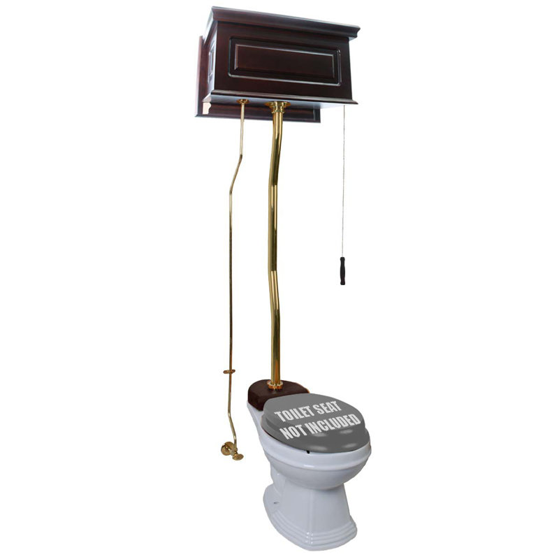 The Renovators Supply Inc. 1.6 GPF Elongated Comfort Height Chair Height Floor Mounted Toilet, Dark Oak/White/Gold