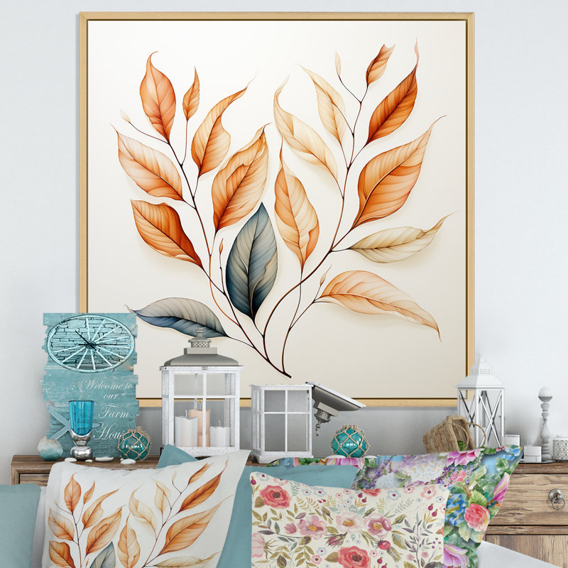 " Copper Leafy Abstractions II ", 16" H x 16" W x 1" D, Natural Floater Framed