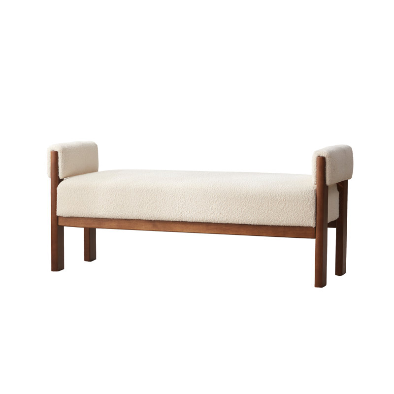 Banc moderne avec repose-pieds 51,8 po, structure en bois massif, boucle crème, Crème Boucle