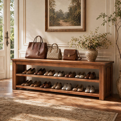 Wood Entryway Bench with Shoe Storage