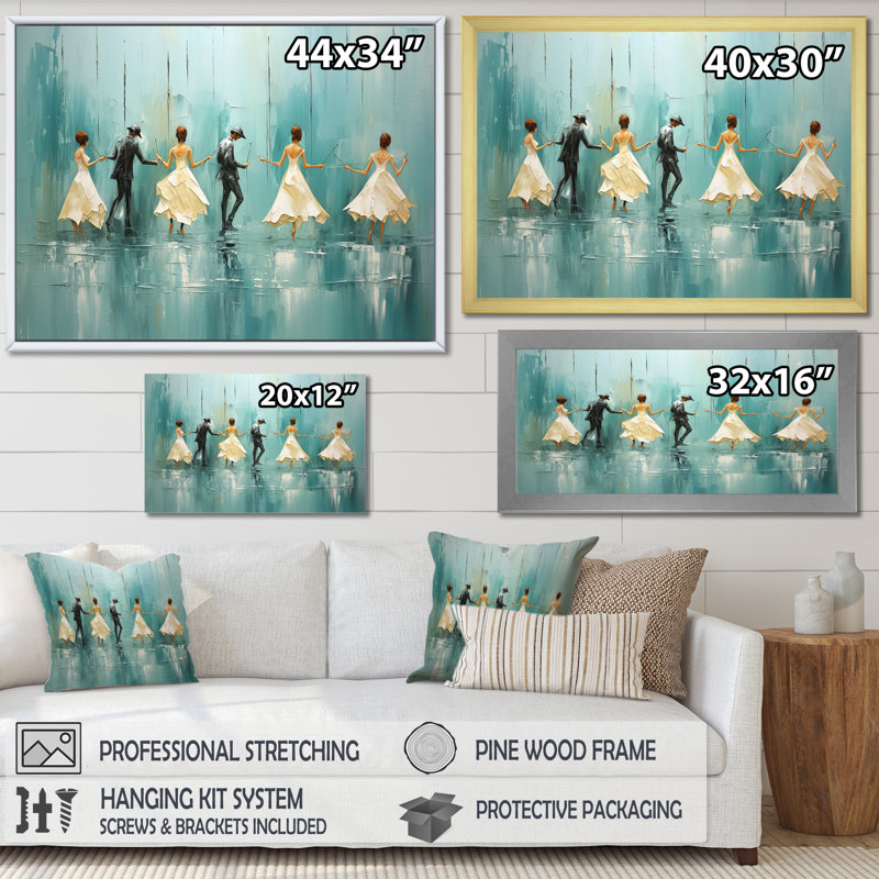 «Rhythms Of The Rain Ballet Dance I», art mural de danse, L 20 po x H 12 po x P 1 po, Cadre flottant doré