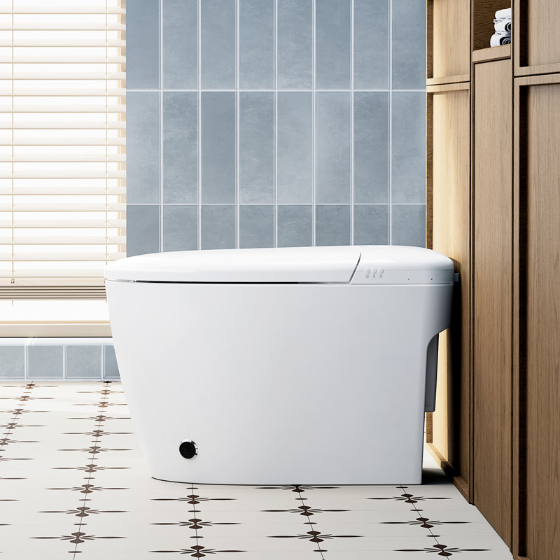 Bidet de toilette blanc intelligent Madrid avec affichage à DEL, télécommande, chasse occultante, chasse automatique hors siège, siège chauffant et séchoir à air chaud