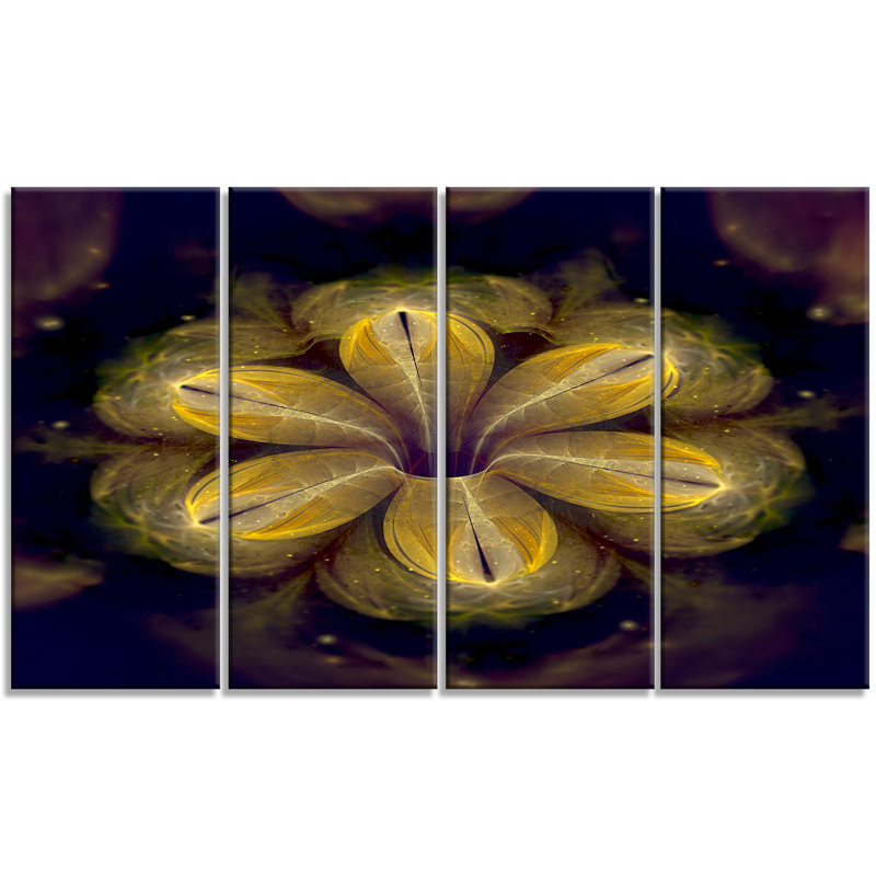 " Black Yellow Fractal Flower " 4 - Pieces