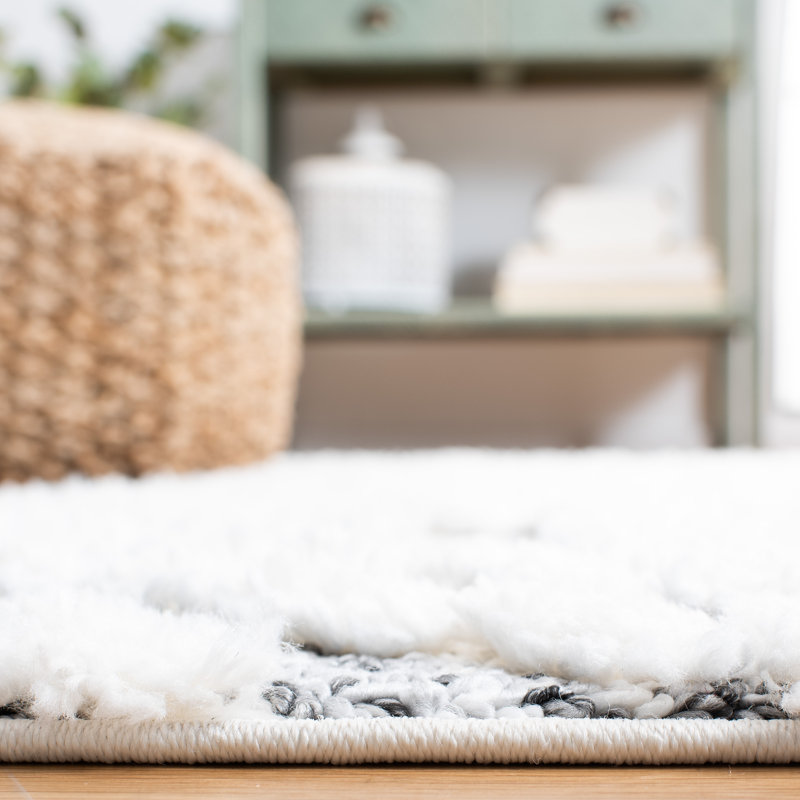 Ivory Diamond Shag Rectangular Synthetic Area Rug