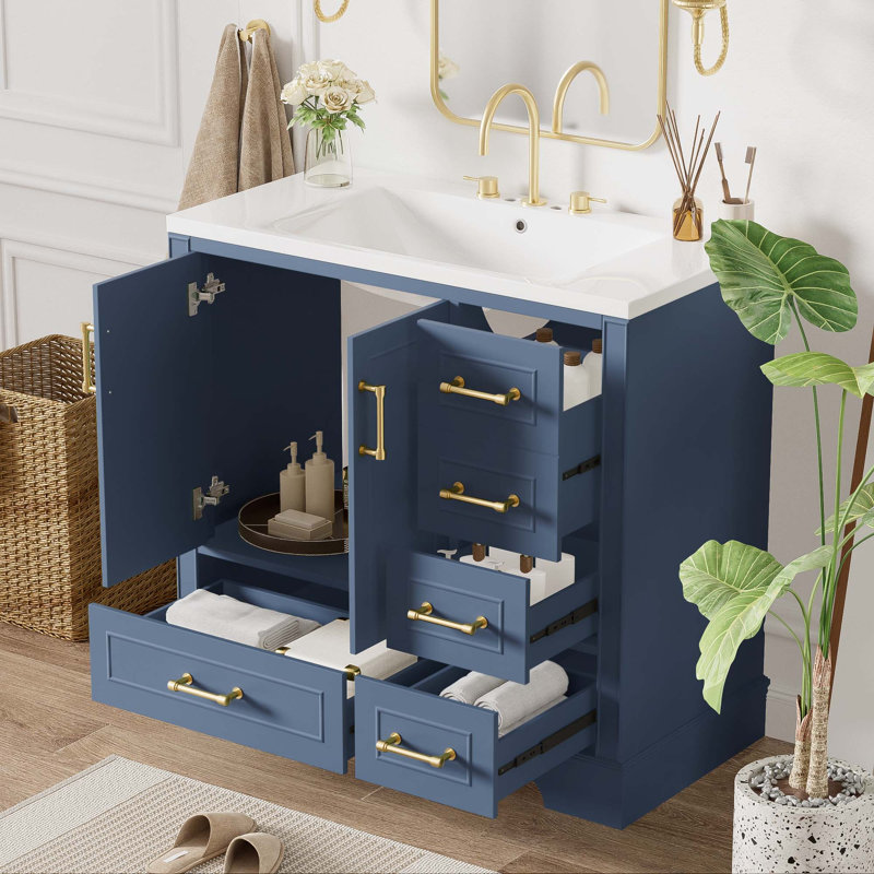 Ensemble de meuble-lavabo simple 36 po avec plateau en résine Deborra, Bleu