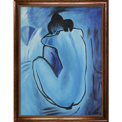 La Pastiche nue bleue avec cadre en bois noir studio, 21,5 po x 17,5 po