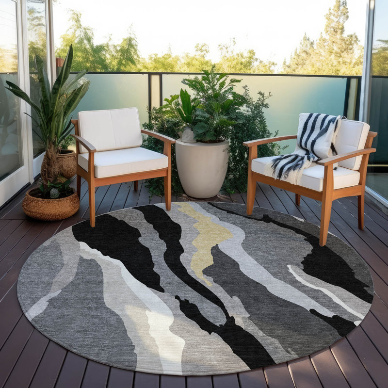 Tapis intérieur / extérieur noir Petala , 2'3" x 7'6"