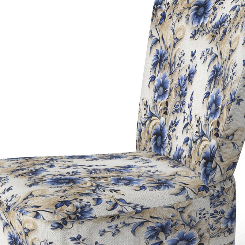 Chaise d'appoint rembourrée Cottage A, Motif victorien bleu de frises ornementales II