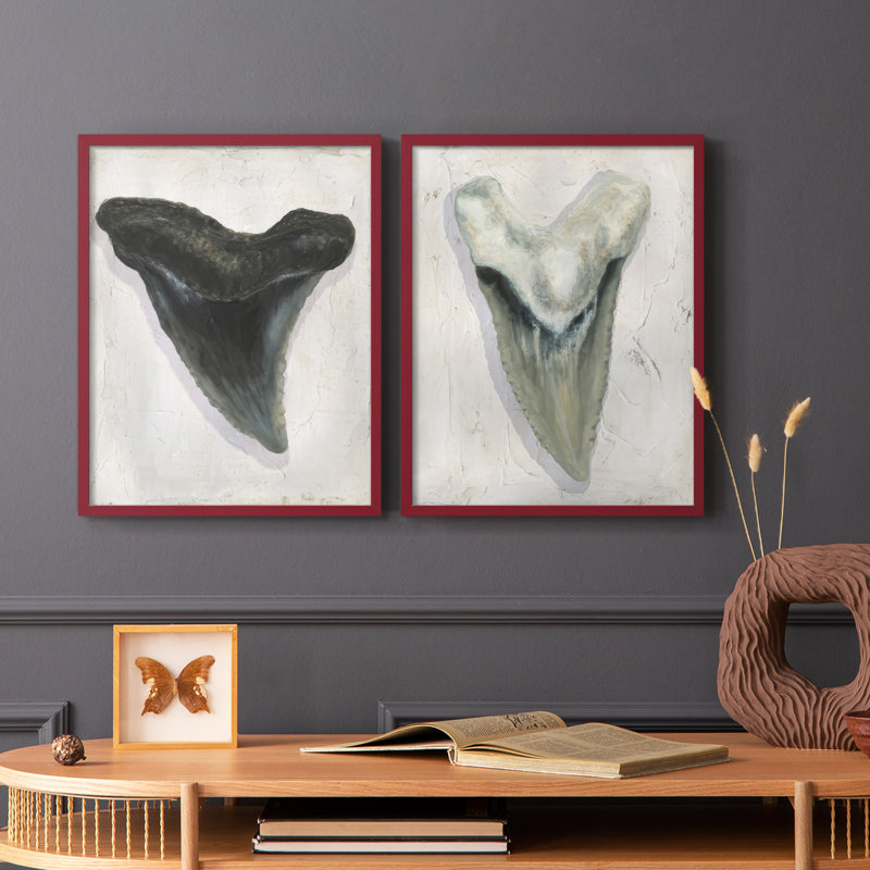 «Watercolor Sharks Tooth I», reproduction encadrée de qualité supérieure - prête à être accrochée - aucun clou requis - aucun clou requis