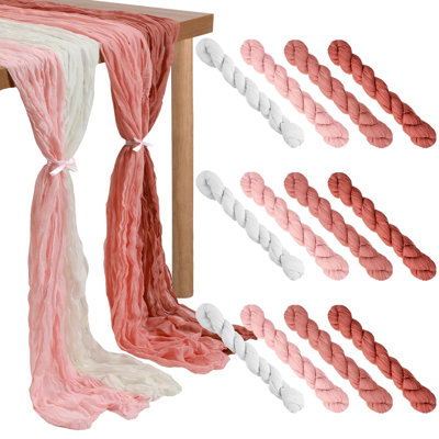 12 Pcs Gradient Pink Cheesecloth Gauze Table Runners Boho Wedding Decor Rustic Sheer Runner For Wedding Table Bridal Shower Birthday Party Decorations