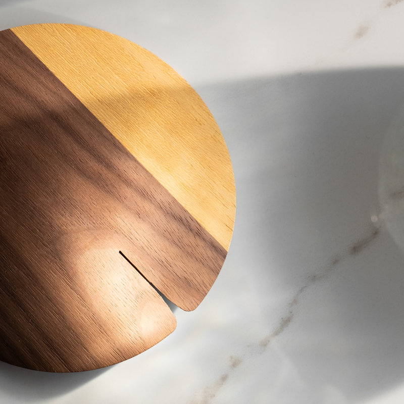 Nelumbo Wood Round 1 Piece Coaster, Brown/Yellow