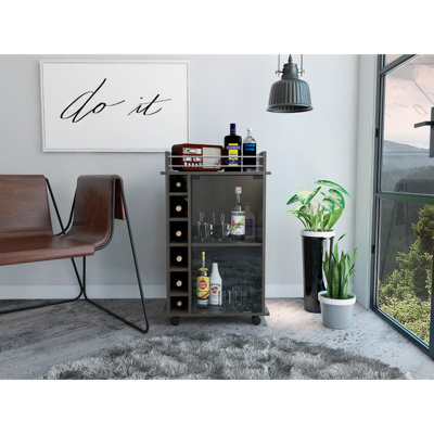 Dukat Bar Cart,Two Shelves, Six Built-in Wine Rack, Four Casters