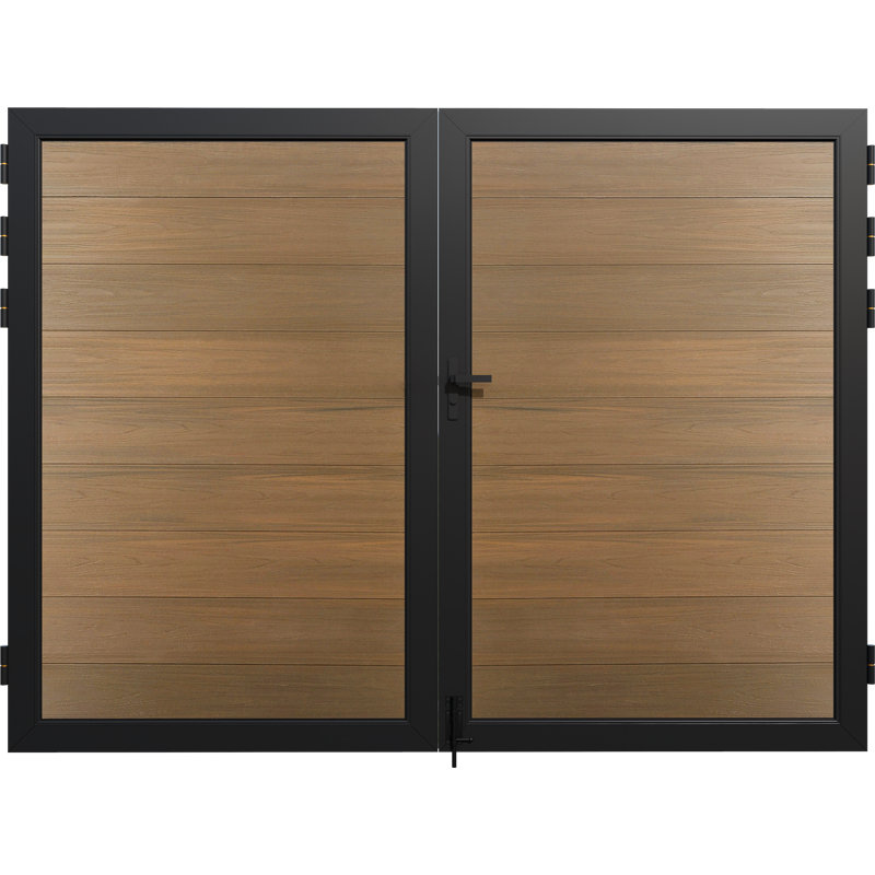 Privacy Fence Gate With Metal Frame And Knob Kits,Double Garden Gate, Brown, 6 ft. H x 6 ft. W