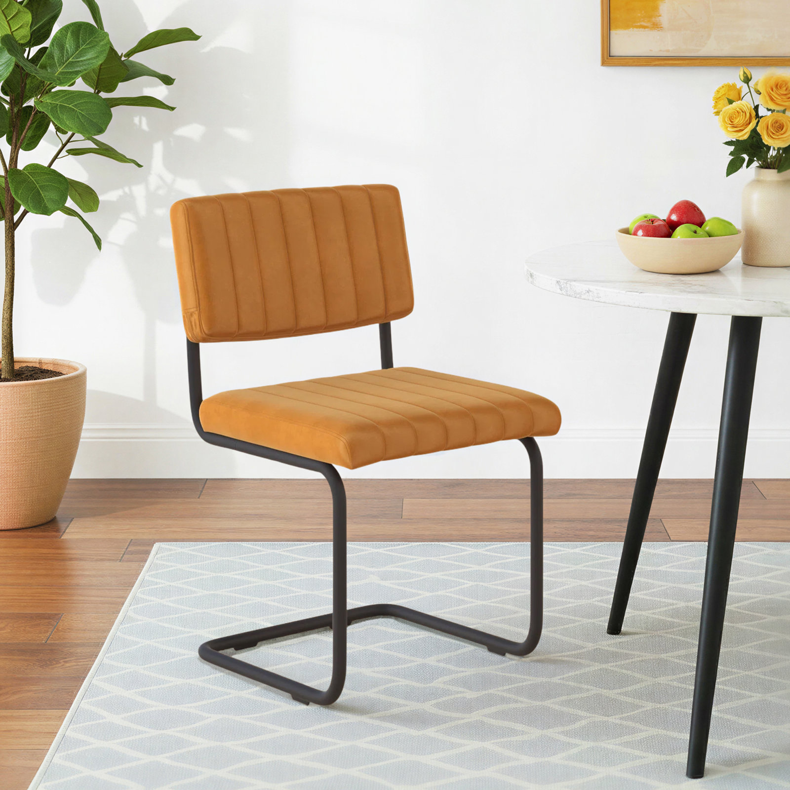Estes Velvet Side Chair, Cognac Velvet