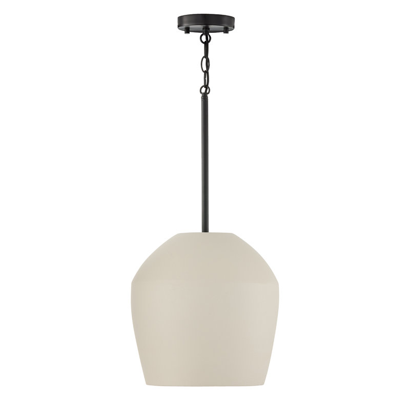 12.5" W x 14" H 1-Light Handcrafted Terracotta Pendant in Matte Black, Terracotta Ivory