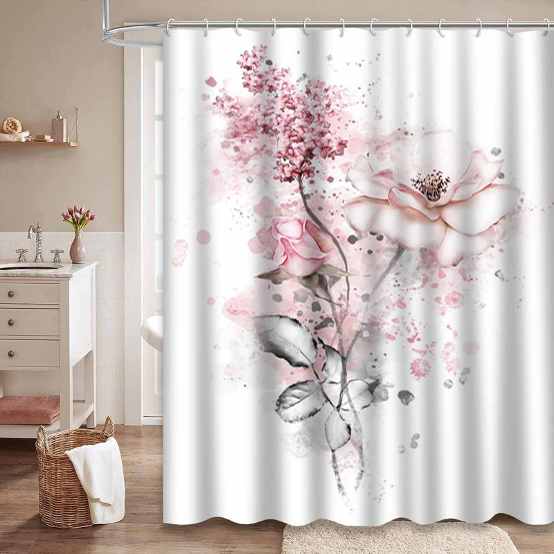 Aquarelle, fleurs, fleurs, couleurs pastel, rose, branche de rose, blanc avec 12 crochets, L 72 po x l 84 po