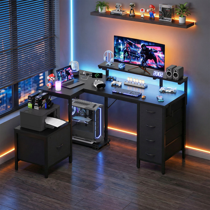 L-Shaped Metal Base Computer Desk