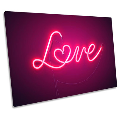 Neon Love Heart Pink Framed - Wrapped Canvas Print