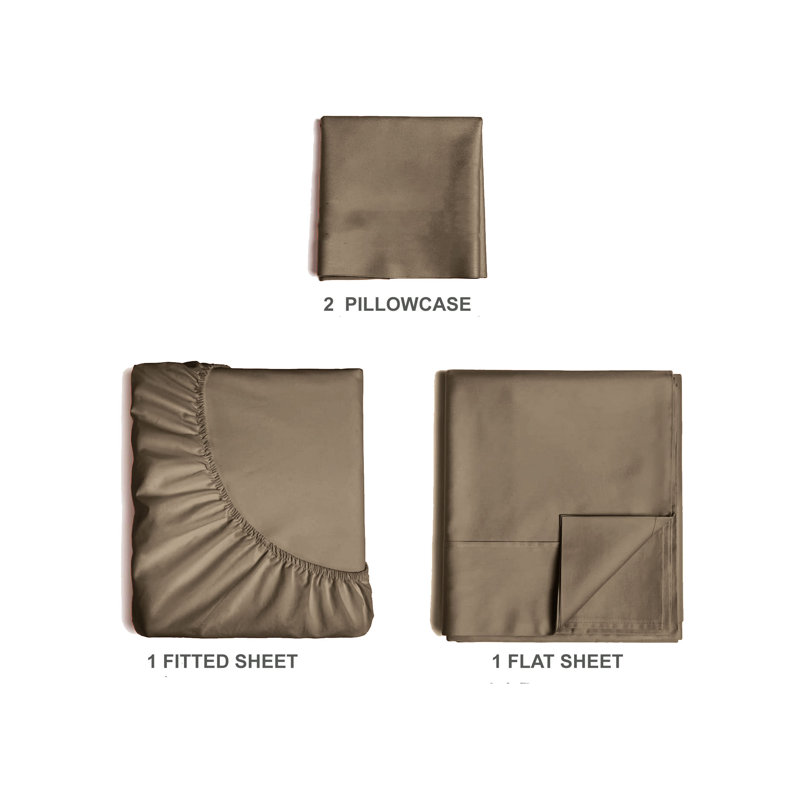  Ensemble de draps en rayonne de bambou 4 pièces Premium Luxury, Ensemble de draps pour taille de lit simple TG ave, Taupe