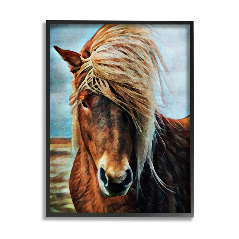 «Winde Mane Country Horse» par Ashley Aldridge, impression sur bois avec cadre flottant, H 14 po x l 11 po x P 1,5 po