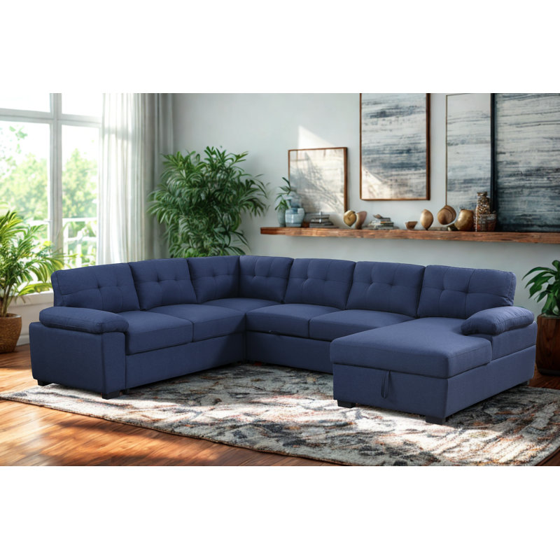Lit Arusha en tissu Aine avec rangement, Bleu