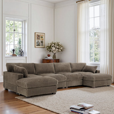 Canapé modulaire réversible 5 pièces rembourré en flanelle de fourrure de lapin brun clair avec repose-pieds 5 pièces
