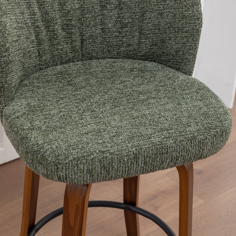 Devault Swivel Upholstered Counter Stool With Wood Frame, Green
