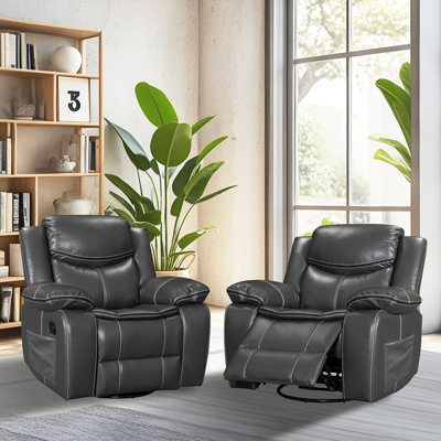 Adwin 37" W Faux Leather Swivel Recliner