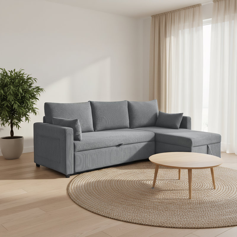 84.65" L Shaped Chaise Lounge Sectional Sofa With Reversible Chaise, Gray Velvet