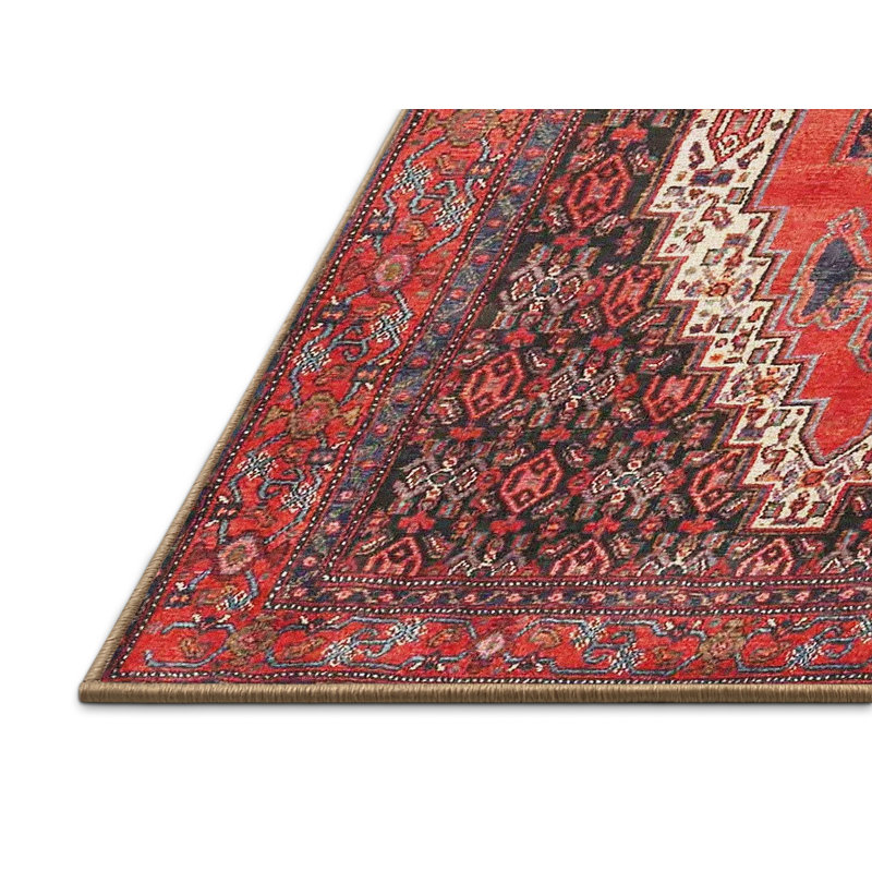 Tapis traditionnel rouge / noir / crème, Rectangle 4 pi x 6 pi