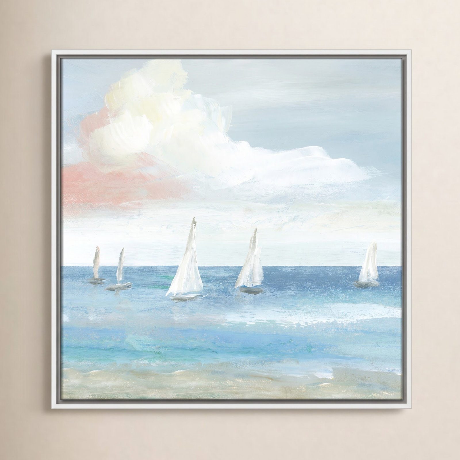 Ibis "Beach Sail Bliss" Print by Nan, 17.5" H x 17.5" W x 2" D, White
