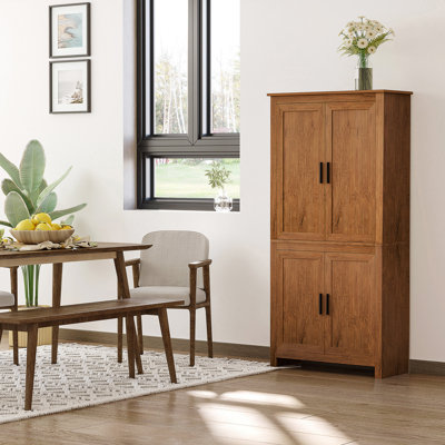 64" Kitchen Pantry Cabinet, Freestanding Storage Cabinet with 4 Doors and 3 Adjustable Shelves for Dining Room