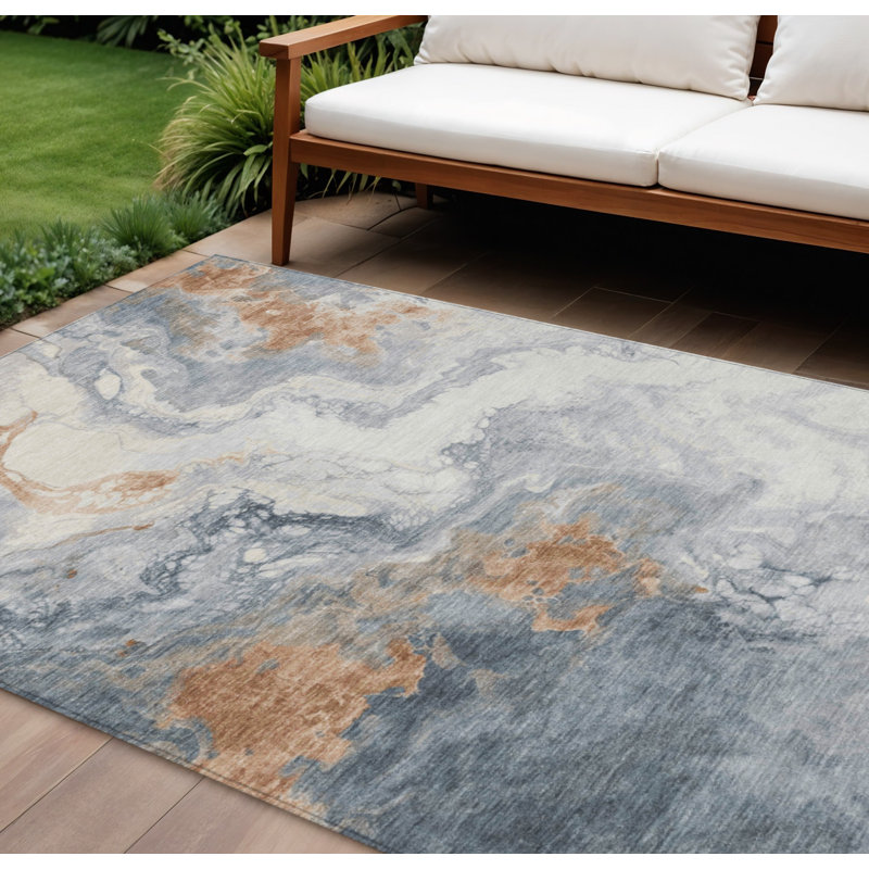 Tapis intérieur/extérieur lavable, gris et rouille, à motifs abstraits, 2,44 m x 3,05 m