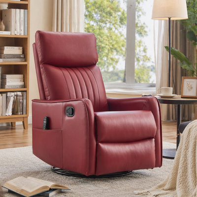 Fauteuil inclinable manuel rouge en similicuir chauffant avec fauteuil à bascule et pivotant pour le salon