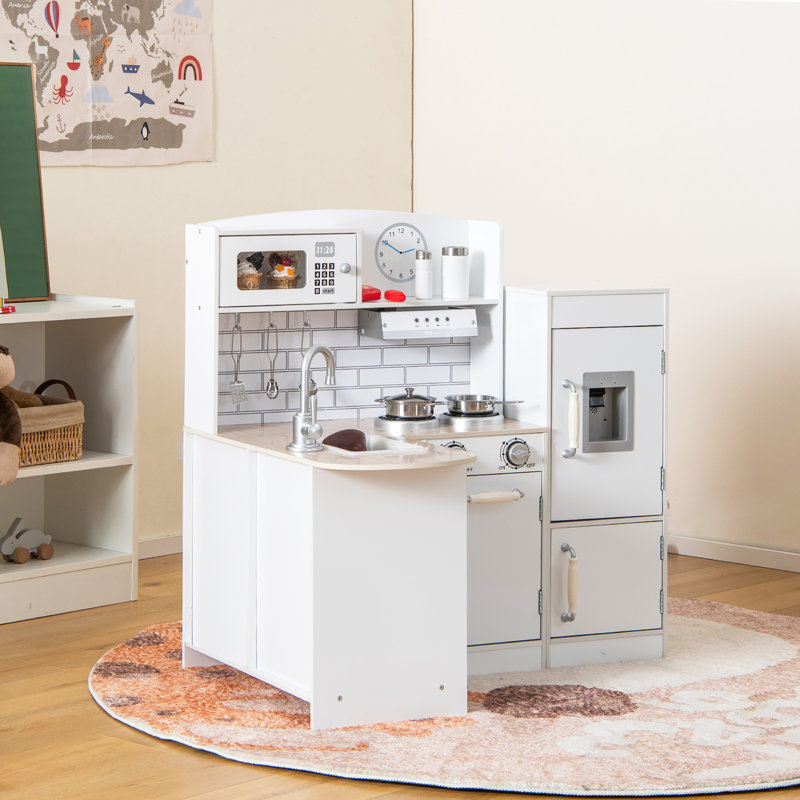 Cuisine de jeu en bois avec micro-ondes et réfrigérateur pour tout-petits Costway