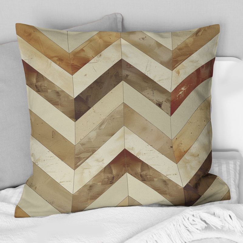 Imprimé à chevrons brun - Coussin décoratif moderne, H 16 po x l 16 po
