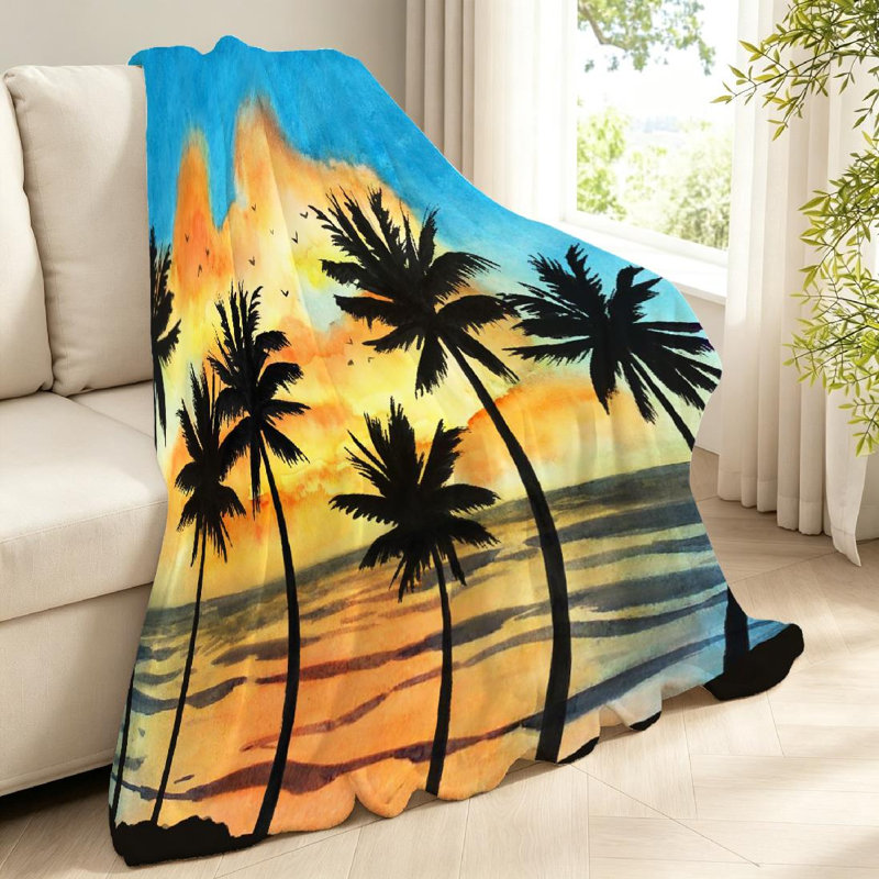 Jeté en flanelle bleue ultra douce, imprimé aquarelle tropical, Jeté 40 po x 50 po