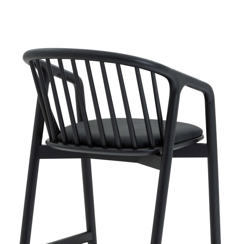 Tabouret de comptoir en bois de chêne noir et similicuir
