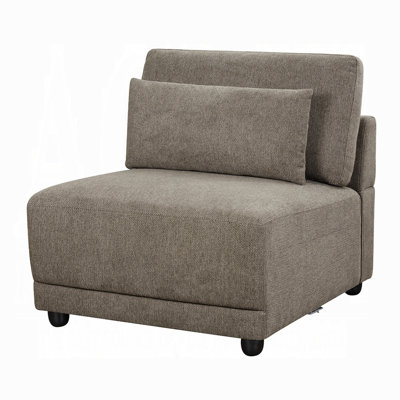 Rily Modular Armless Chair w Lumbar Pillow, Foam Fill Seat, Brown Linen
