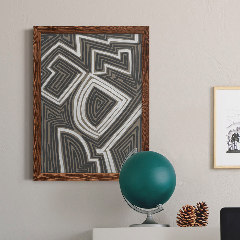 Abstract Maze III - Peinture sur toile encadrée, H 31 po x l 44 po x P 1 po, Cadre en érable