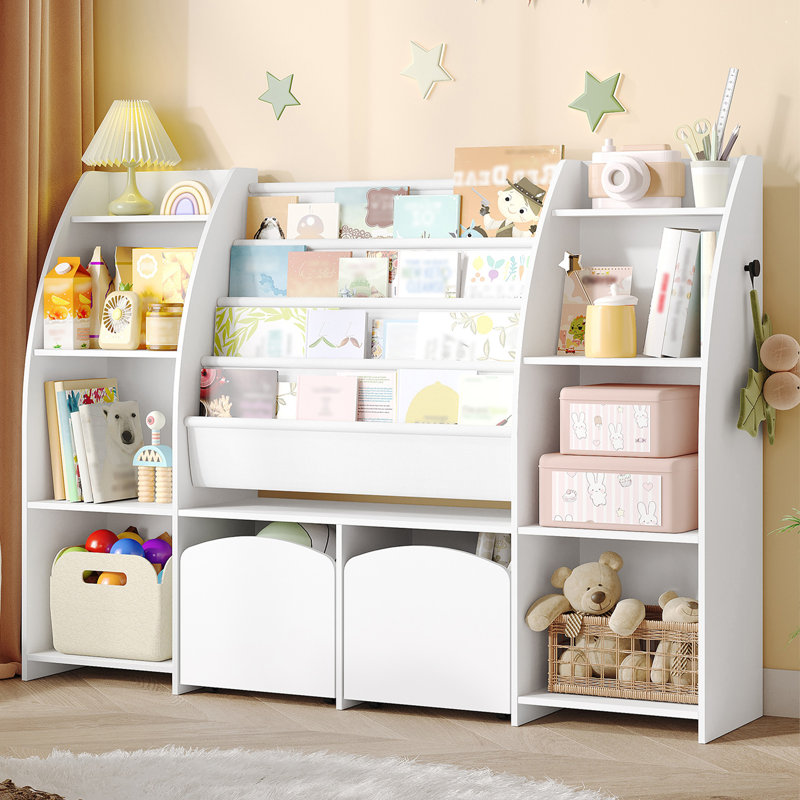 Toy Storage Units for Kids, Kids Bookshelf Children's Bookcase with Shelves and Drawers, Toy Organiser with Display Rack for Bedroom, Nursery, Playroom, Kindergarten, White 
