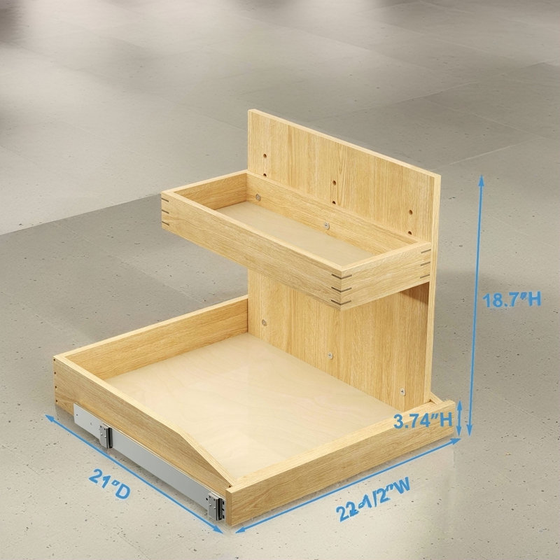 Organisateur sous évier et rangement l 22 ½ po x P 21 po, organisateur d'armoire coulissant à 2 niveaux avec fermeture en douceur, organisateur d'armoire coulissant réglable avec support en U pour la cuisine de la salle de bain (à droite)