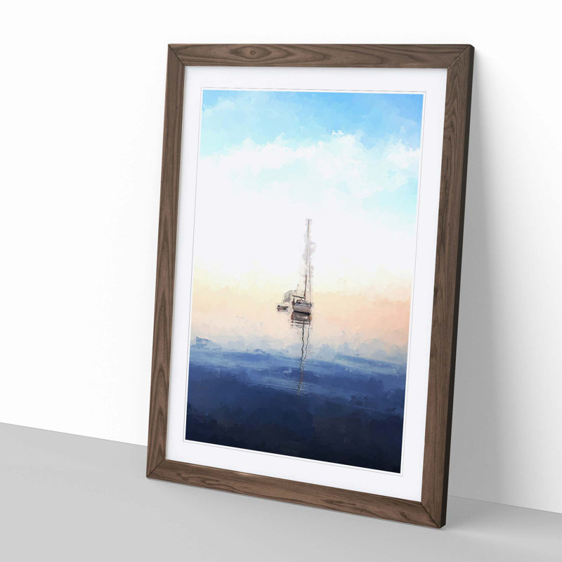 Lone Sailboat in Abstract - Picture Frame Graphic Art Print, Walnut, 76cm H x 50cm W x 2cm D