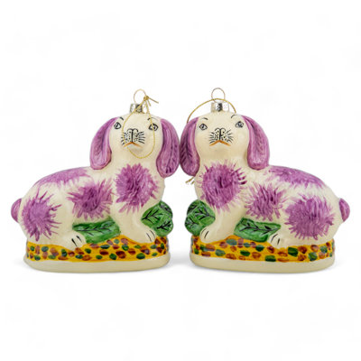 Pair of Pink Bunnies Glass Ornament