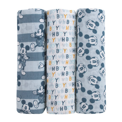 NoJo Disney Mickey Mouse 3 Piece Muslin Swaddle Baby Blanket Set